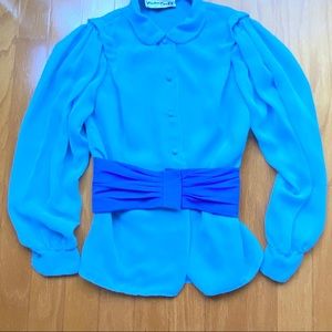 Sheer sky blue Victor Costa blouse and cumberbund